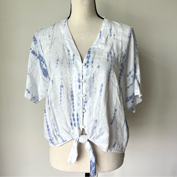 RAILS Thea Cloud Tie Dye Linen Blend Tie Waist Blouse—SZ. Small - Picture 5 of 17